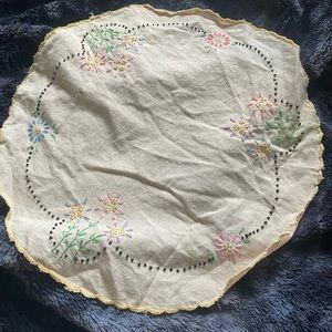 Embroidered handmade table decor circle dainty nursery floral vintage antique